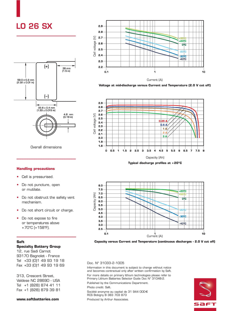 Saft LO26SX Spec Sheet Page 2 | Datasheet | TtekAI