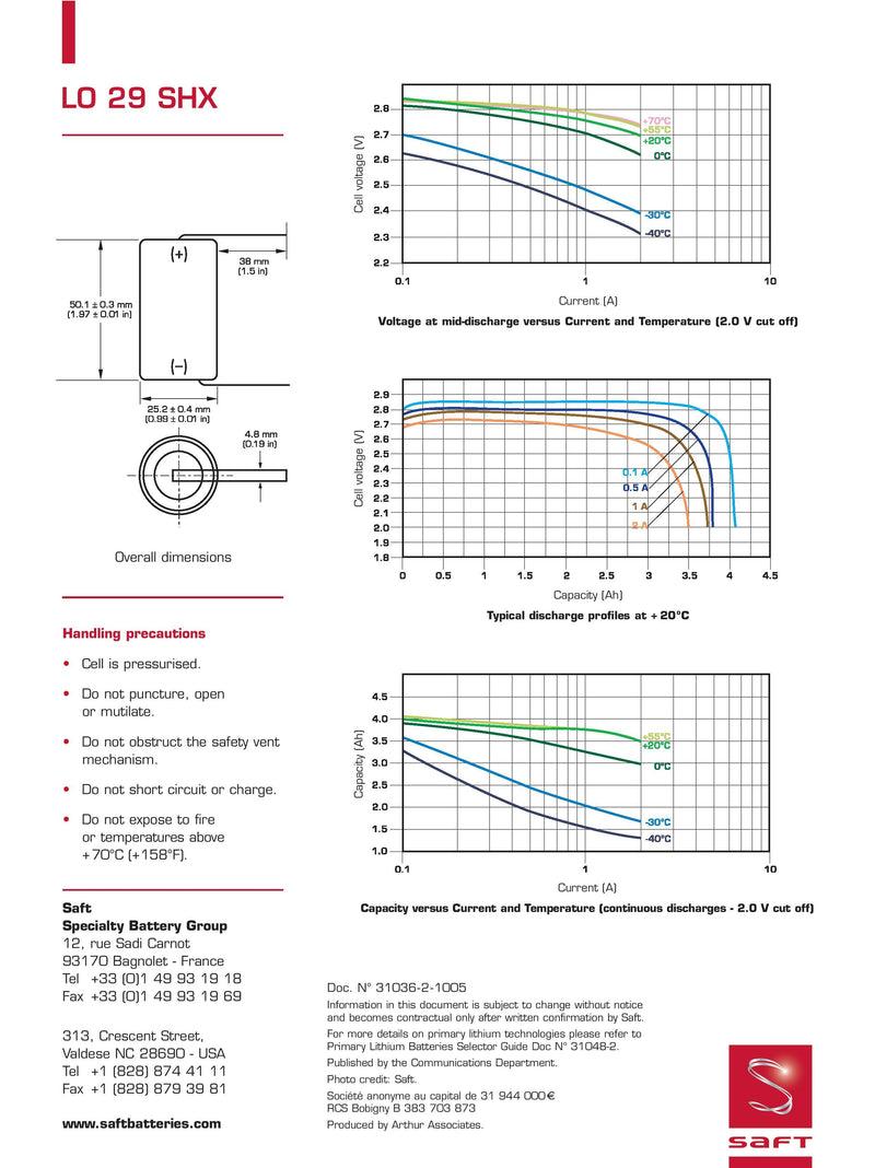 Saft LO29SHX Spec Sheet Page 2 | Datasheet | TtekAI