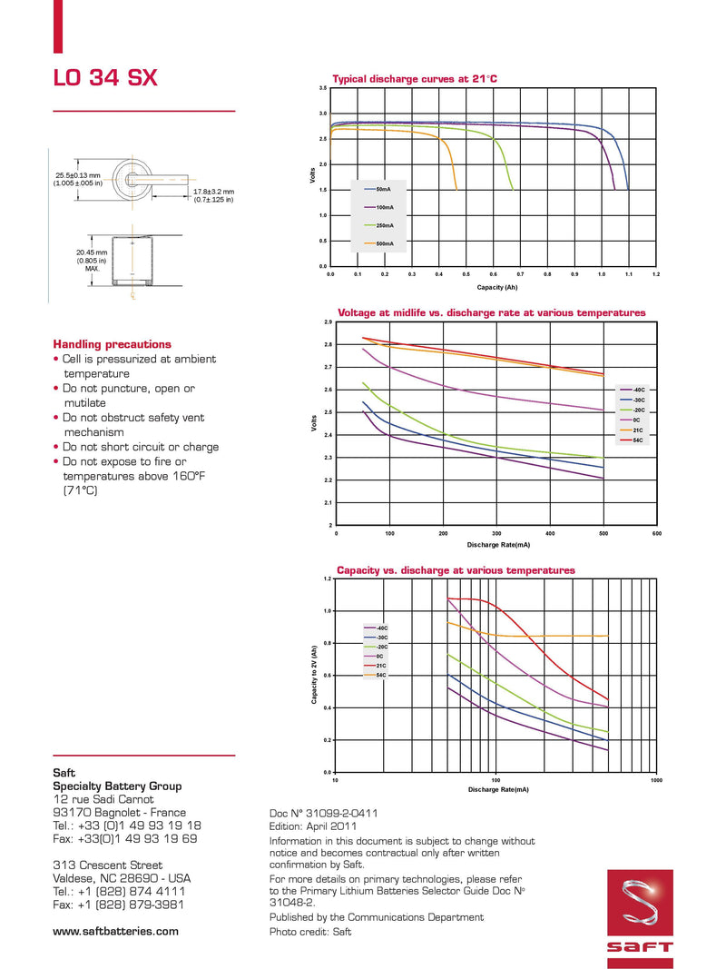 Saft LO34SX Spec Sheet Page 2 | Datasheet | TtekAI
