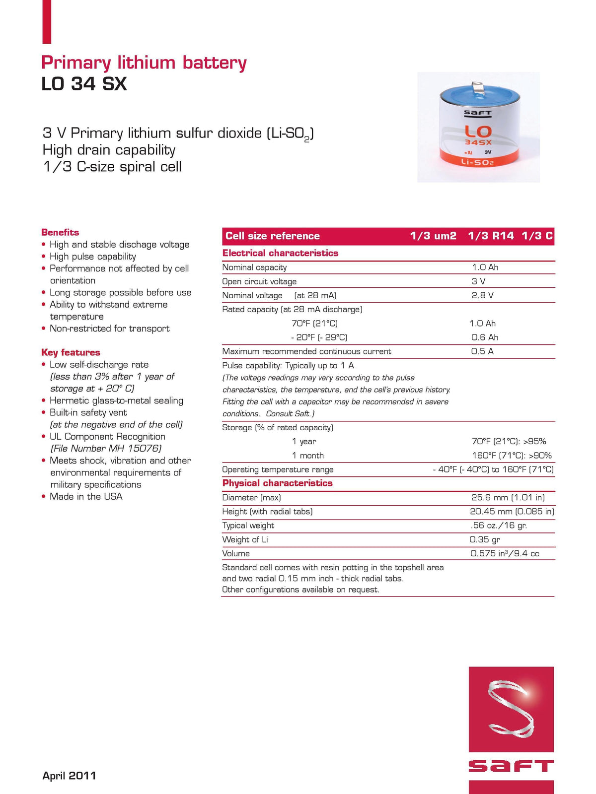 Buy Saft LO34SX | Distributor | Custom-Made Batteries | TtekAI