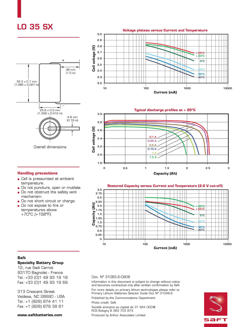 Saft LO35SX Spec Sheet Page 2 | Datasheet | TtekAI