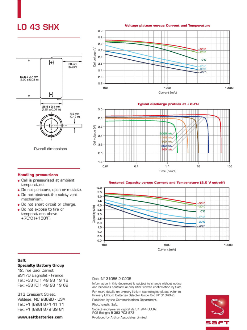 Saft LO43SHX Spec Sheet Page 2 | Datasheet | TtekAI