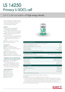 Saft LS14250 Lithium Battery 1/2 AA 1.2 Ah 3.6 V Li-SOCl2 Cylindrical Cell
